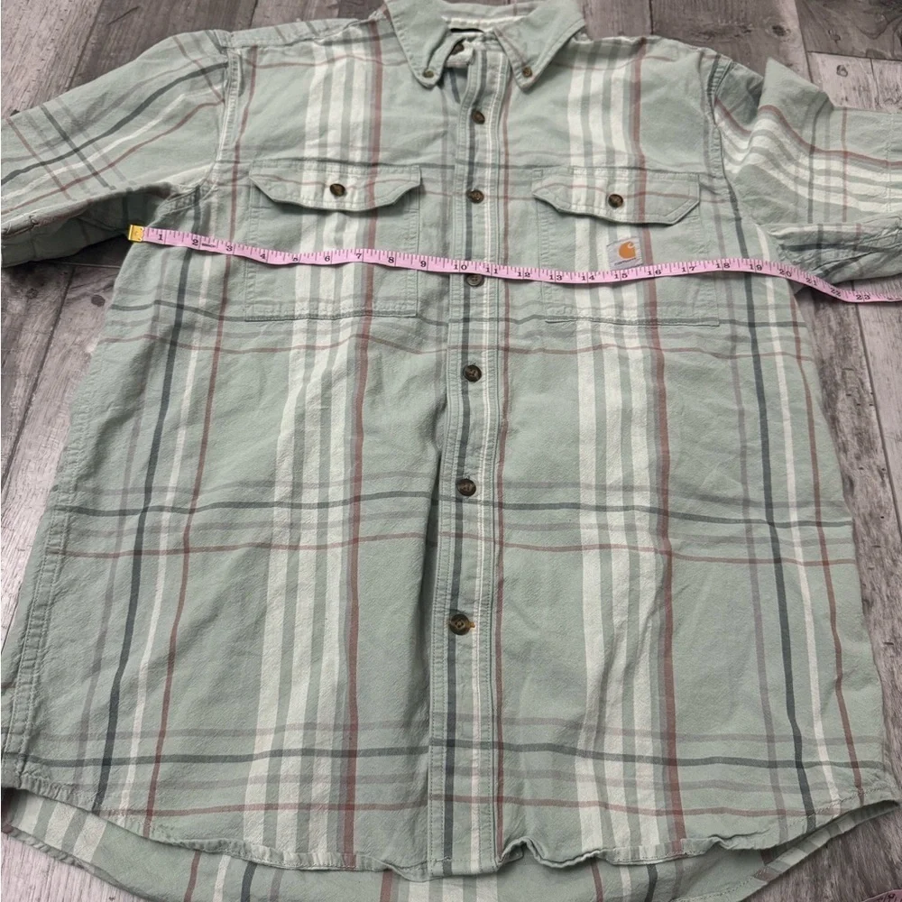 Carhartt Men’s S/S Loose Fit Mid Weight Green Plaid Shirt Workwear Medium